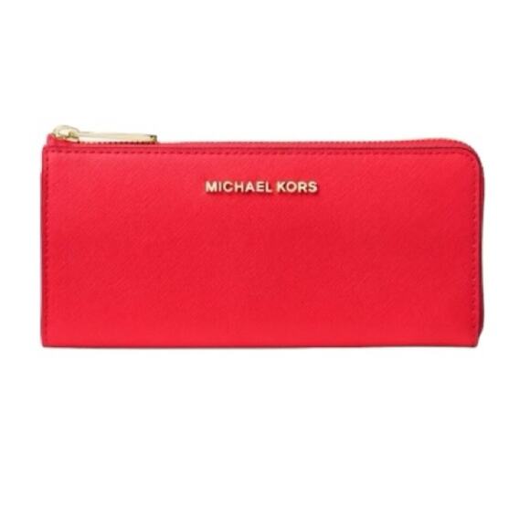 Michael Kors Red Leather Zip Large Wallet Retails $298 - Picture 1 of 6